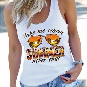 NWT White Take Me Where Summer Never Ends Tank Top size Large